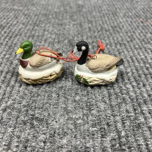 Vintage Homco 5559 Mallard Duck & Goose Christmas Tree Ornaments Hanging 2x1.5in